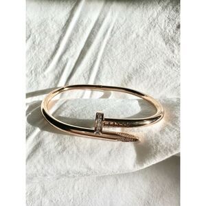 Stainless steel rose gold color cubic zirconia nail bracelet